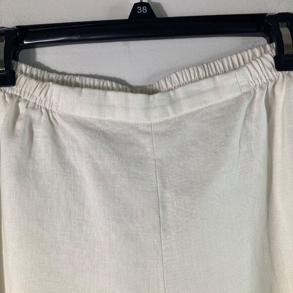 Womens Caroline Rose Linen Pull On Stretch Waist‎ Pants White LP - Picture 3 of 7